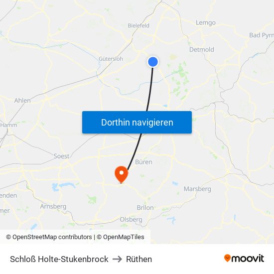 Schloß Holte-Stukenbrock to Rüthen map