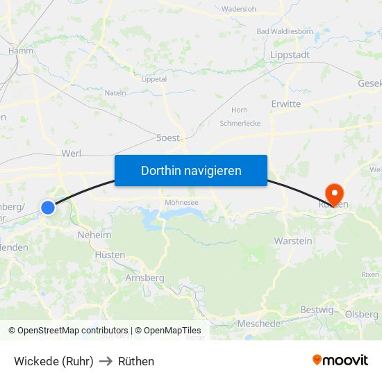 Wickede (Ruhr) to Rüthen map