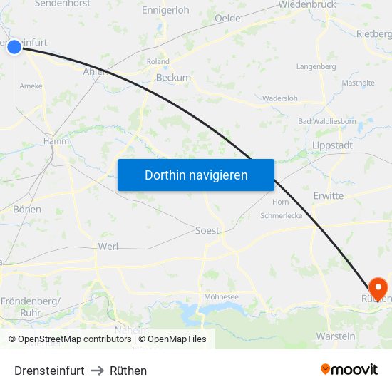 Drensteinfurt to Rüthen map