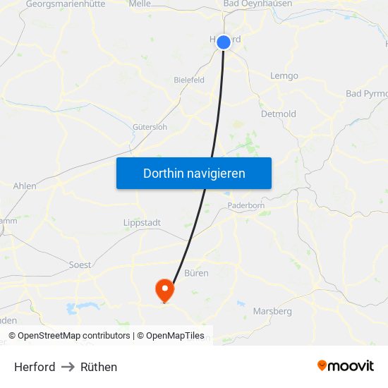 Herford to Rüthen map