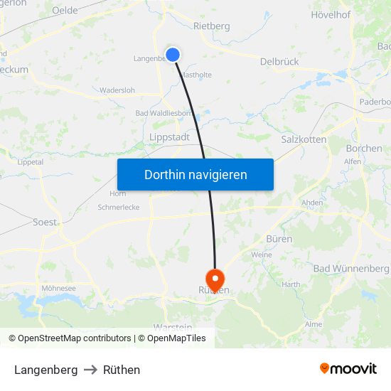 Langenberg to Rüthen map