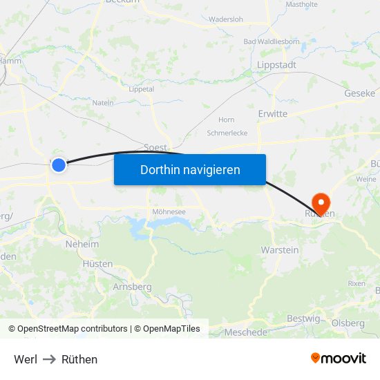 Werl to Rüthen map
