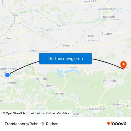 Fröndenberg/Ruhr to Rüthen map