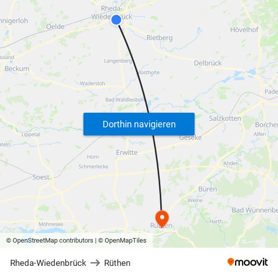 Rheda-Wiedenbrück to Rüthen map