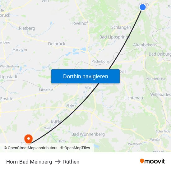 Horn-Bad Meinberg to Rüthen map
