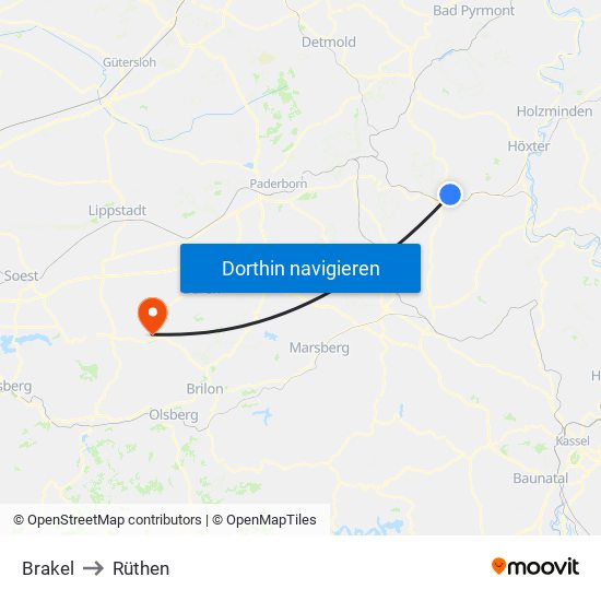 Brakel to Rüthen map