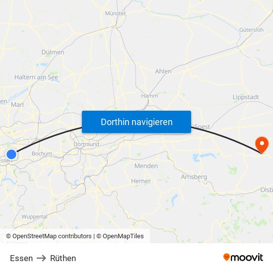 Essen to Rüthen map