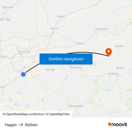 Hagen to Rüthen map
