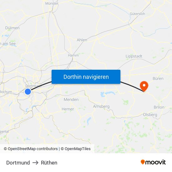 Dortmund to Rüthen map