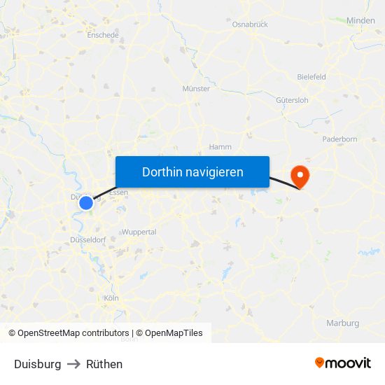 Duisburg to Rüthen map