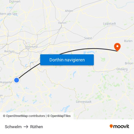 Schwelm to Rüthen map
