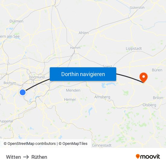 Witten to Rüthen map