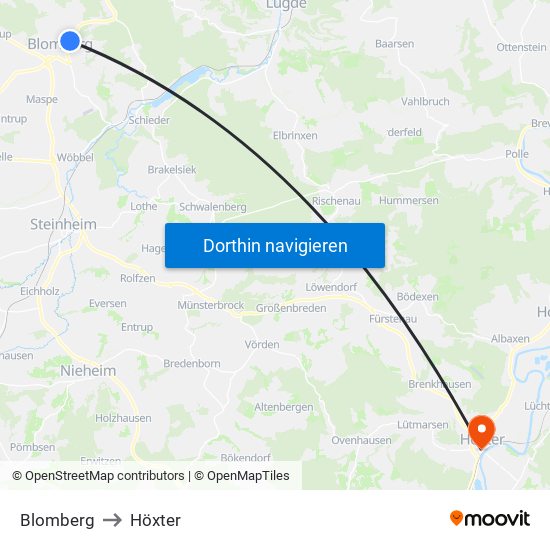 Blomberg to Höxter map