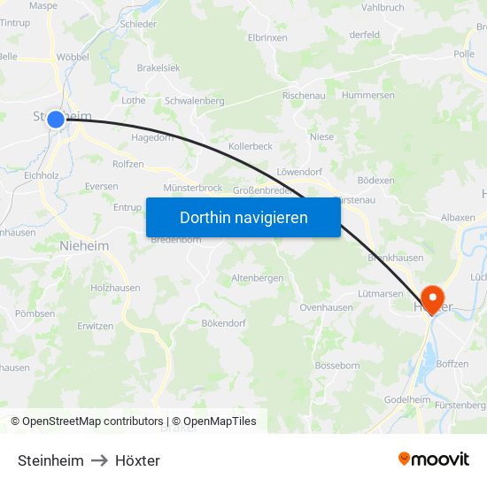 Steinheim to Höxter map