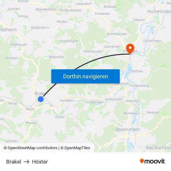 Brakel to Höxter map
