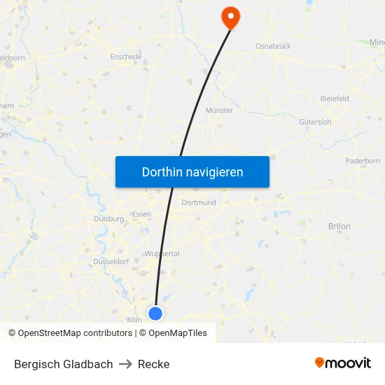 Bergisch Gladbach to Recke map
