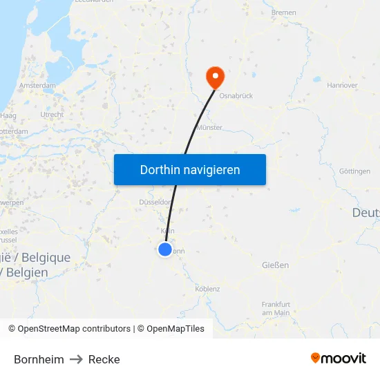 Bornheim to Recke map