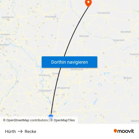 Hürth to Recke map