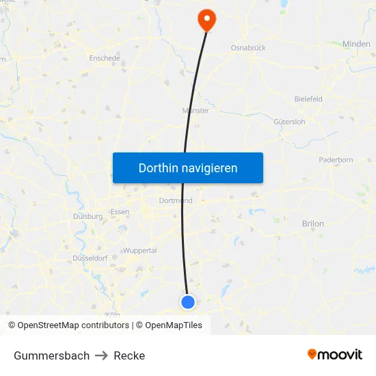 Gummersbach to Recke map