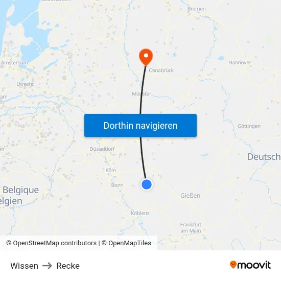 Wissen to Recke map