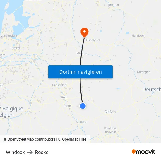 Windeck to Recke map