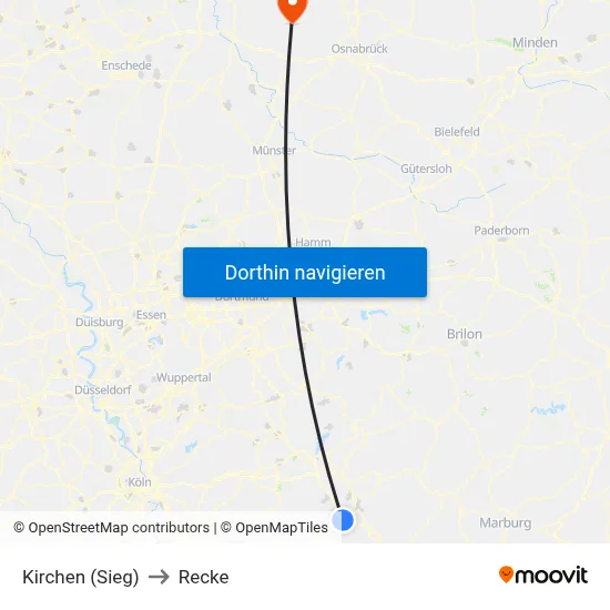 Kirchen (Sieg) to Recke map
