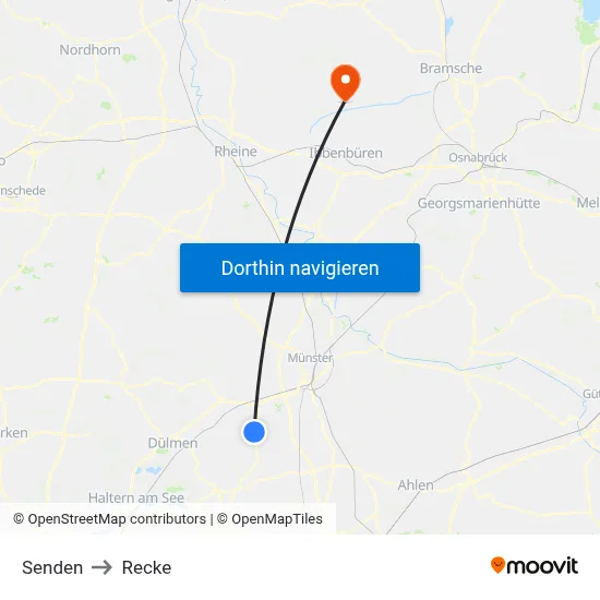 Senden to Recke map