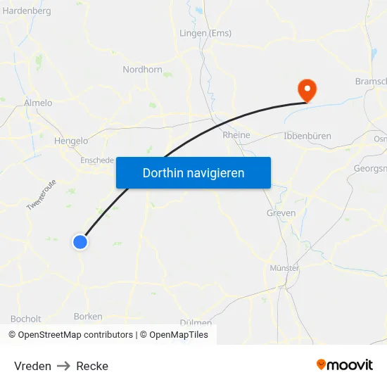 Vreden to Recke map