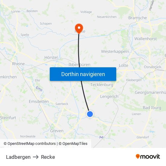 Ladbergen to Recke map