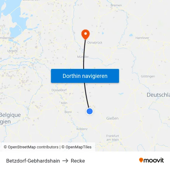 Betzdorf-Gebhardshain to Recke map