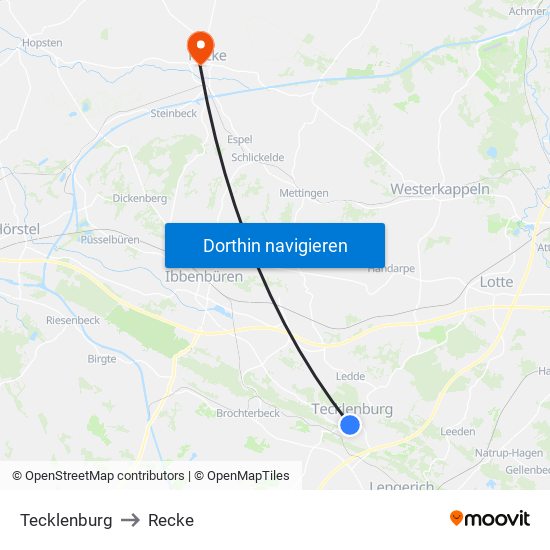 Tecklenburg to Recke map