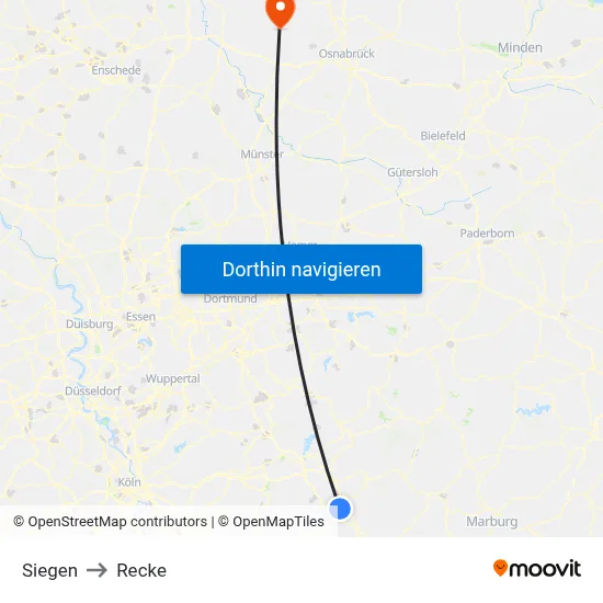 Siegen to Recke map