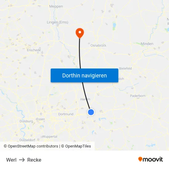 Werl to Recke map