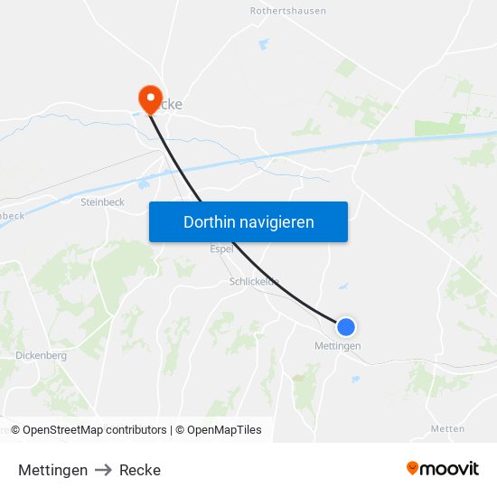 Mettingen to Recke map