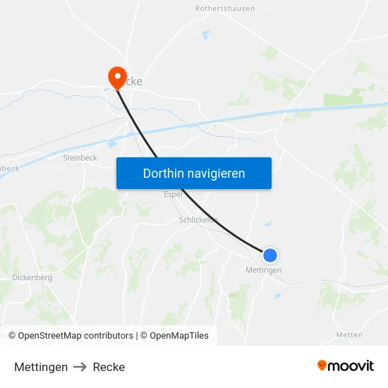 Mettingen to Recke map