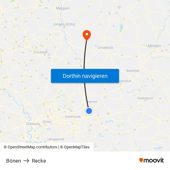 Bönen to Recke map