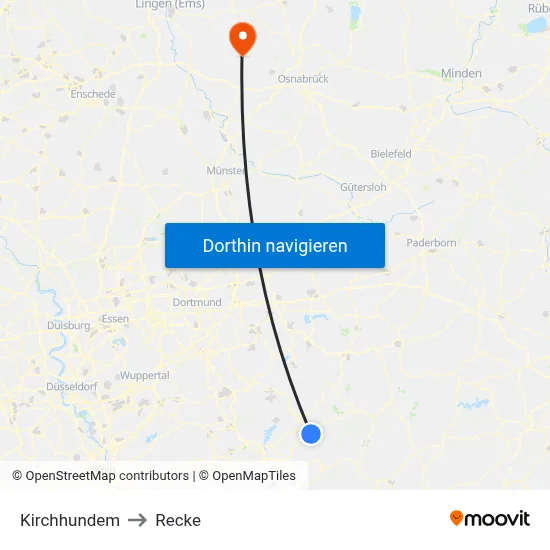 Kirchhundem to Recke map