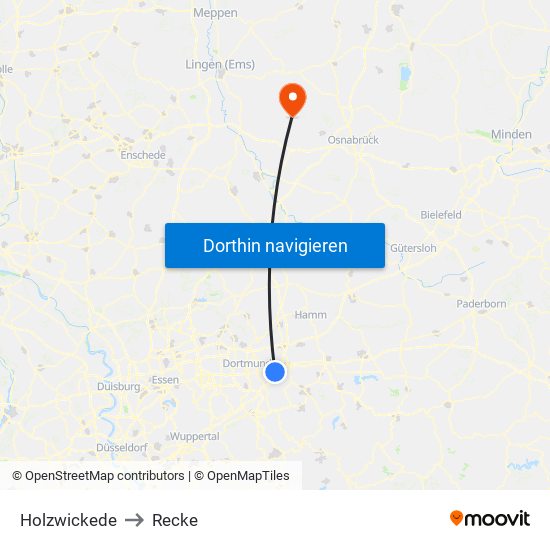 Holzwickede to Recke map