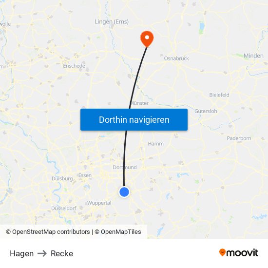 Hagen to Recke map