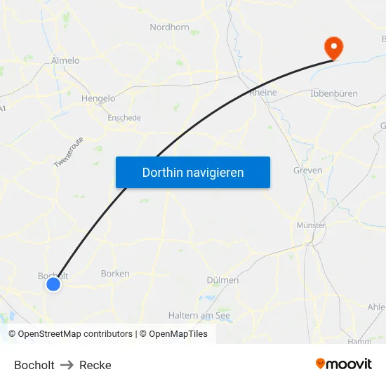 Bocholt to Recke map