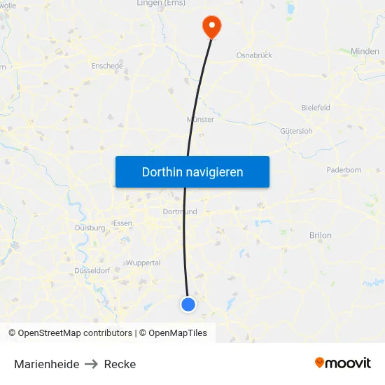 Marienheide to Recke map