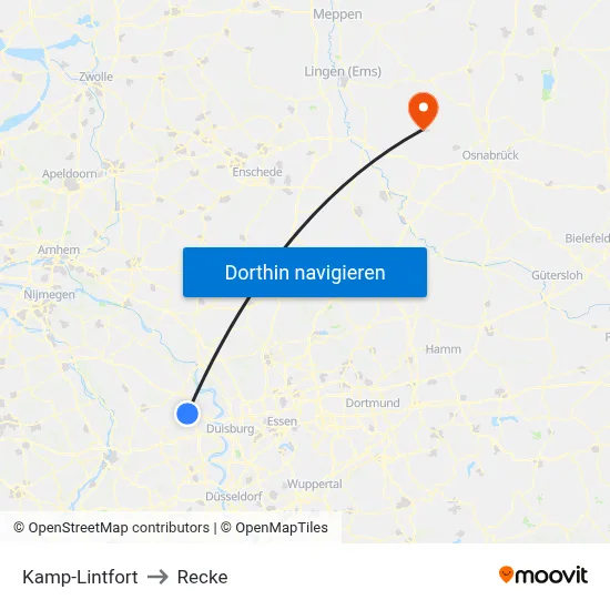 Kamp-Lintfort to Recke map