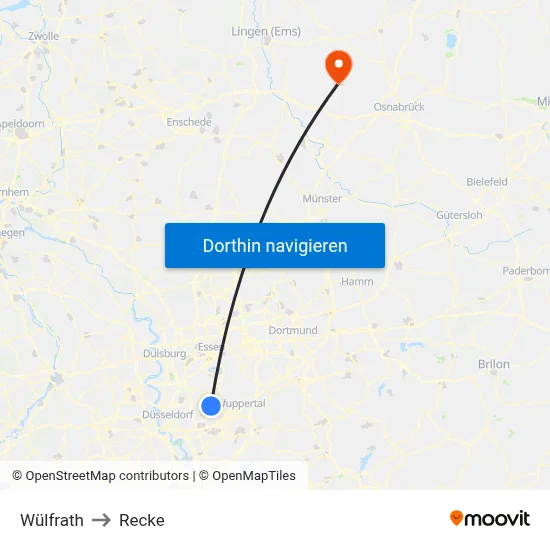 Wülfrath to Recke map