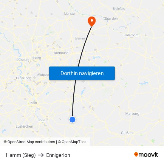 Hamm (Sieg) to Ennigerloh map