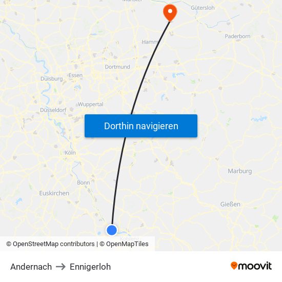 Andernach to Ennigerloh map