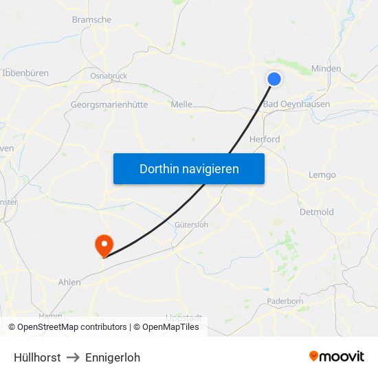 Hüllhorst to Ennigerloh map