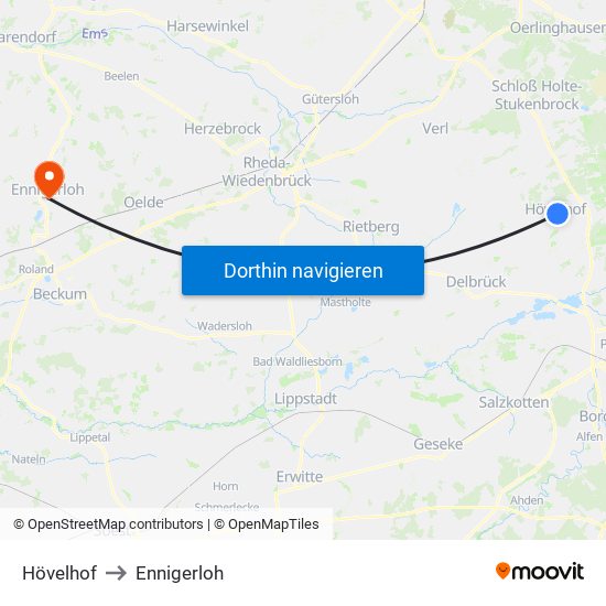 Hövelhof to Ennigerloh map