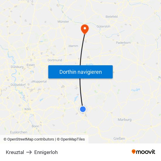 Kreuztal to Ennigerloh map