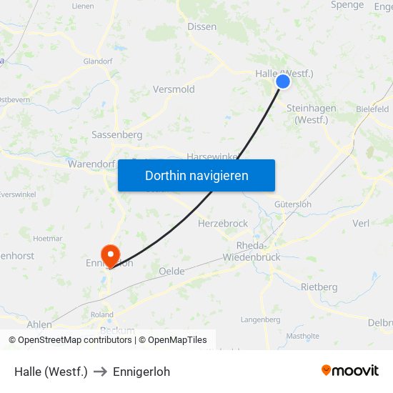 Halle (Westf.) to Ennigerloh map