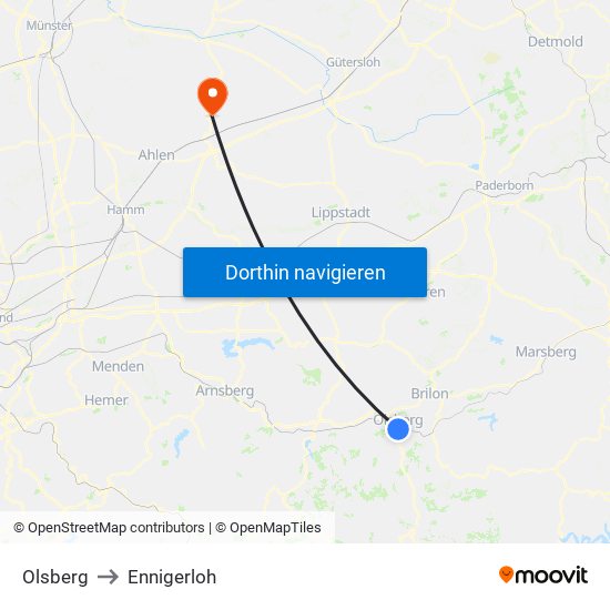 Olsberg to Ennigerloh map